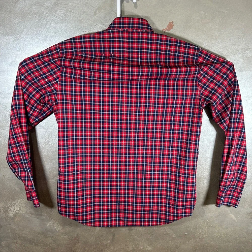 Banana Republic Mens Slim Flex Fit Tech Stretch Cotton Plaid Shirt Red Navy M